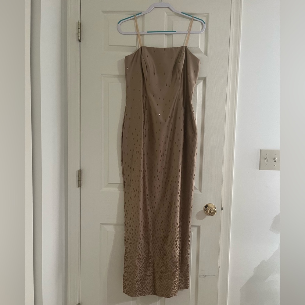 Vintage Strapless/Sleeveless Gold Beaded Evening Gown